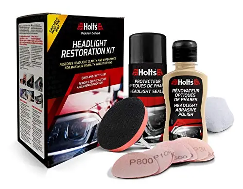 Holts Kit Rénovateur d’Optiques de Phares – Élimine Rayures et Jaunissement | Restaure Transparence | Contrôle Technique Réussi | Tous Véhicules – Kit Complet avec Accessoires
