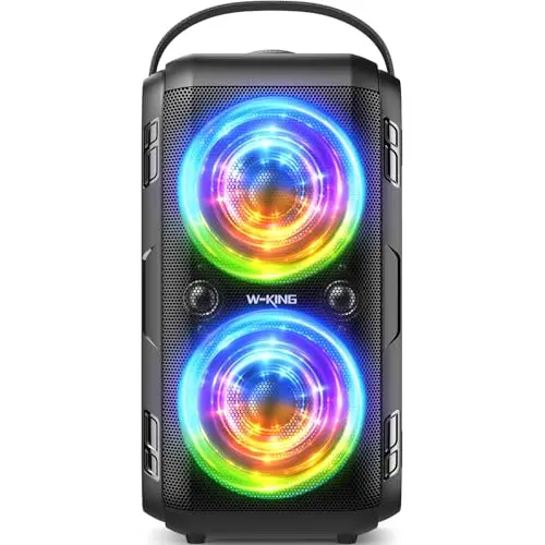 W-KING Enceinte Bluetooth Puissante, (180W MAX)80W Party Haut Parleur Bluetooth Chantier Speaker-Super Bass, énorme Son de 115DB, 4 Pilotes(Woofer 2*4.04''),LED, IPX5, Disque U, 24H, Carte TF, AUX, EQ