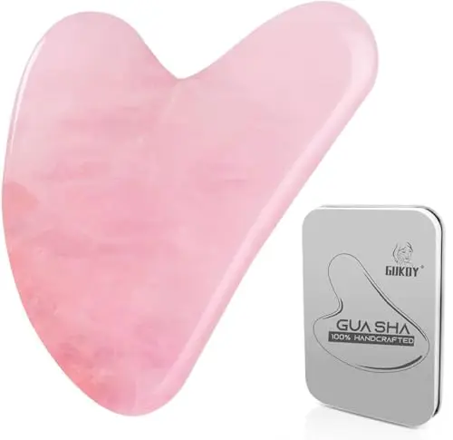 Gua Sha Outil de massage Guasha en pierre de jade naturelle pour soins du visage, soulage les rides et les yeux, traitement des gonflements, spa du dos (Rose)