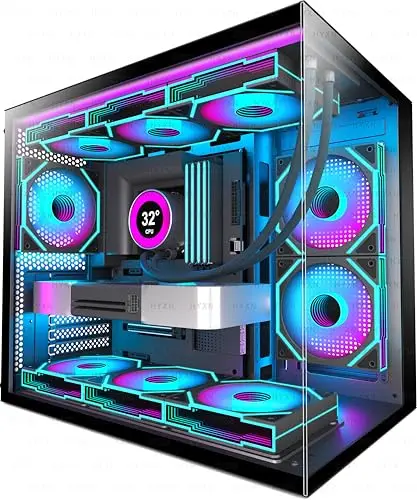H3(2026) Boitier PC ATX– Préinstallé 6 Ventilateurs PWM ARGB Miroir Infini, Supporter radiateur 360 mm,Boîtier PC ATX à Double Chambre Mid Tower, avec Type -C 3.2 (Noir)