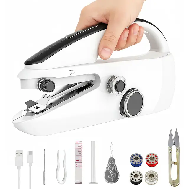 Mini Machine à Coudre Manuelle Portative, Qoosea Machine à Coudre Électrique avec Accessoires de Couture, Portable Sewing Machine Débutants Facile à Utiliser à Maison, Dortoir pour Vêtements DIY