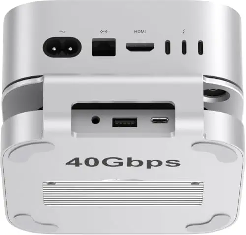 Qwiizlab Hub di supporto in alluminio Con USB4 40Gbps Thunderbolt SSD Enclosure per Mac Mini M4/M4 Pro, 3 USB-A 2.0, supporta M.2 NVMe PCIe SSD fino a 8TB (Argento)