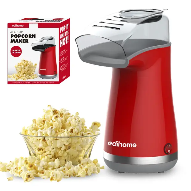 Edihome, Machine a Pop Corn, Popcorn, 1200 W, Comprend une cuillère de dosage, Popcorn prêt en 2 minutes (Rouge)