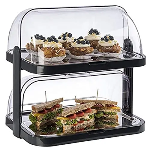 Vitrine Buffet APS 9204 Doppeldecker 2 capots transparents enroulables, 2 plateaux en acier inoxydable, 4 accumulateurs de refroidissement, rangement peu encombrant