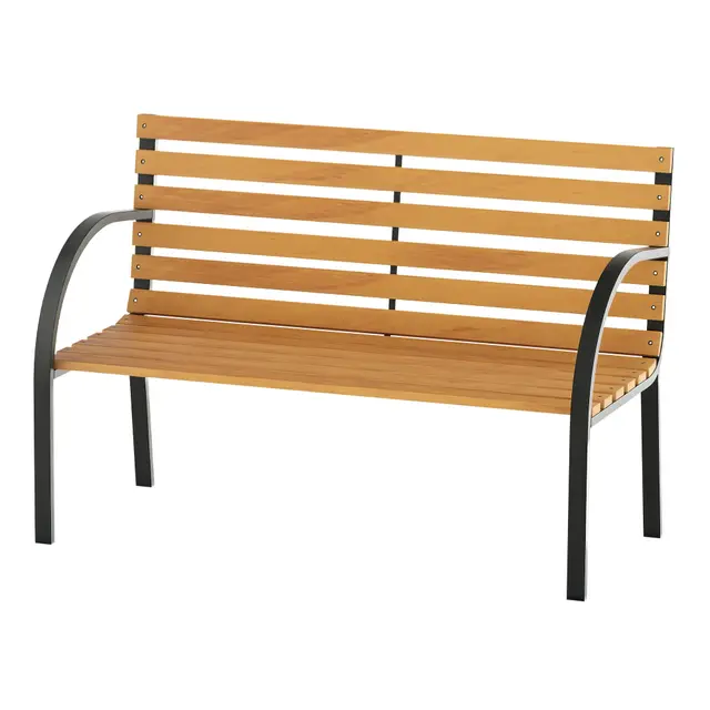 Outsunny Banc de Jardin 2 Places Style Rural Chic Assise Dossier à Lattes Bois Naturel lasuré châssis Acier époxy Noir