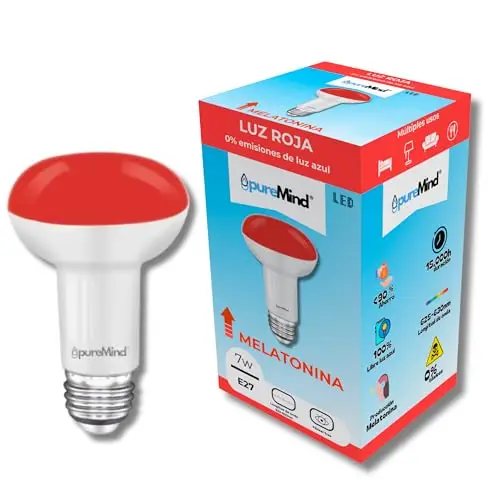 Puremind Nuit Rouge Anti Lumière Bleu E27 - Ampoule Rouge Lumière Mélatonine Anti-reflet Flicker Free pour mieux dormir