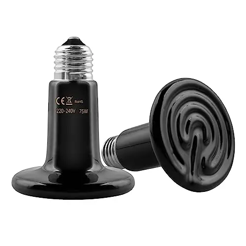 Lot de 2 E27 75W Céramique Lampe Chauffante Reptiles 220-240V, Ampoule Infrarouge Chauffante, Reptile Boîte Ampoules Plus Chaudes, pour Animal Lézard, Poussin, Serpent, Hamster