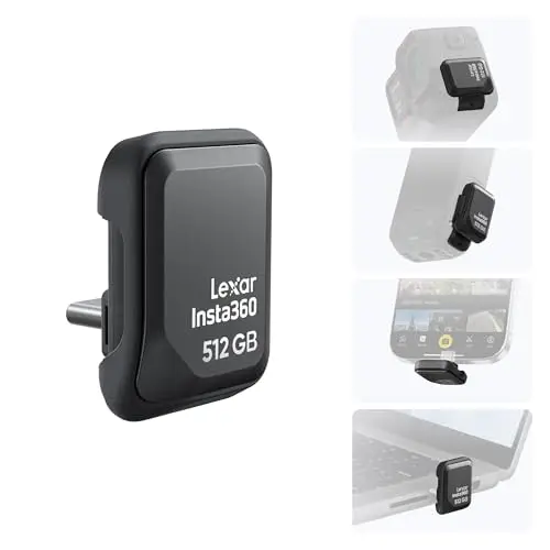 Insta360 Lecteur Rapide, SSD Portable 512 Go - Clé USB-C Externe Ace Pro 2, X5, X4 Air, iPhone, Android, Ordinateur, développée en Collaboration avec Lexar pour Les créateurs de Contenu