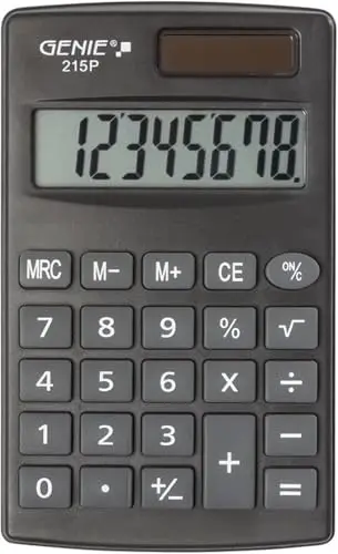 Genie Calculatrice 215 Chiffres P8 - Double Alimentation (Solaire et Pile) - Design Compact - Gris