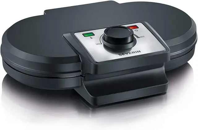 SEVERIN Gaufrier Duo 1 200 W, Appareil à gaufres au revêtement antiadhésif pour deux norvégiennes moelleuses et croustillantes, Machine à design compact, noir, WA 2106