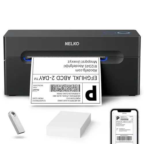 Nelko Imprimante d'étiquettes d'expédition Thermique Bluetooth sans Fil 4 x 6 pour Petites Entreprises, Prend en Charge Android, iPhone et Windows, largement utilisée pour Amazon, Shopify, Etsy
