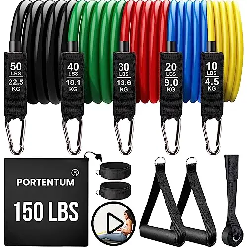 PORTENTUM Elastique Musculation avec 5 Niveaux différents allant jusqu'à 150 lbs (68 kg), Idéales pour de TRX ou d'un Gymnase à Domicile, Multicolore