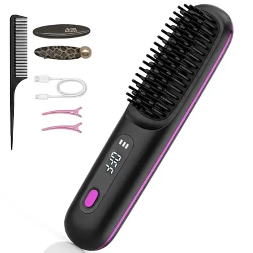 Brosse Chauffante Cheveux Court, brosse coiffante cheveux court, 3 RéGlages De TempéRature 160-200°, Portable, Multifonctionnel Cüramique Peigne Lissant une, Convient pour la Barbe et la Coiffure