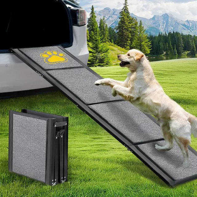 BACOENG 180cm Rampe pour Chien Voiture Pliable, Rampe Portable pour Chiens de Grande Taille avec Surface Antidérapante, Disponible pour Voitures, Camions et SUV, Supporter Un Poids De 110 KG