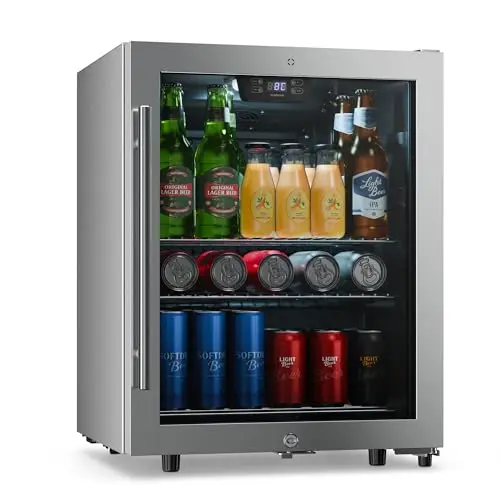 KLARSTEIN Réfrigérateur à boissons LuxeChill 60 L – Réfrigérateur à boissons avec porte vitrée, commande tactile 0-10 °C, 3 clayettes, éclairage LED, IPX4 pour cuisines d'extérieur