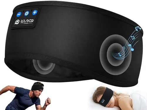 LOVE EYE Bandeau Bluetooth pour Dormir avec Écouteurs Intégrés, Masque de Sommeil Occultant, Casque de Nuit Ultra Doux et Respirant, pour Voyage, Yoga, Sport et Méditation, Noir