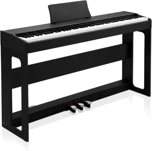 LEADZM Piano Numérique 88 Touches, Clavier Entièrement Lesté, Piano Électrique avec MIDI-USB, Bluetooth et Haut-Parleurs Stéréo, 128 Sonorités et Rythmes, Système à 3 Pédales (Noir)