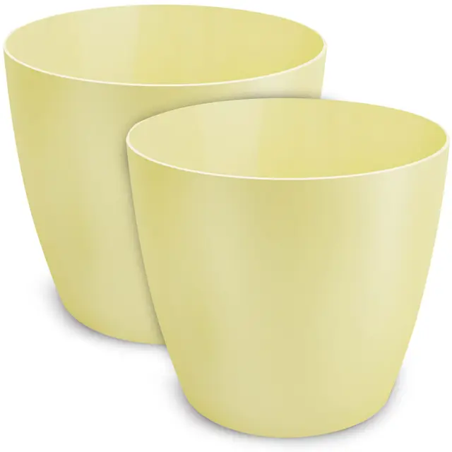 Pot de fleurs mat TULMERO, pot de fleurs en plastique, pot décoratif pour grandes et petites plantes, lot de 2 pots de fleurs, pots de fleurs, pots d'herbes aromatiques, (paquet de 2) jaune, ø 16 cm