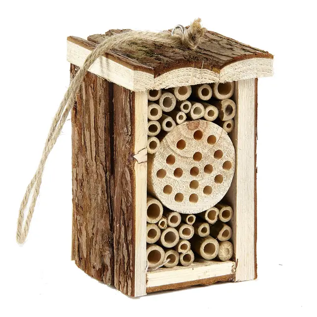 Petit hôtel à insectes en bois écologique pour abeille papillon 16,5 cm