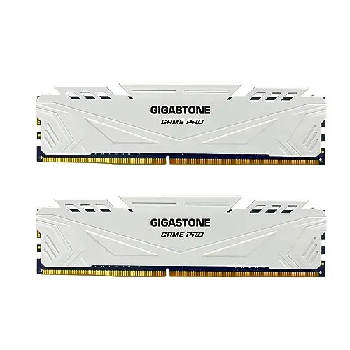 【DDR4 RAM】 GIGASTONE Game Pro 32Go Kit(2x16Go) DDR4 3200MHz PC4-25600 CL 16-18-18-40 Intel XMP 2.0 AMD Ryzen 1.35V UDIMM 288pin UnbuffeRouge Non ECC Mémoire Haute Performance pour PC Bureau-Blanc