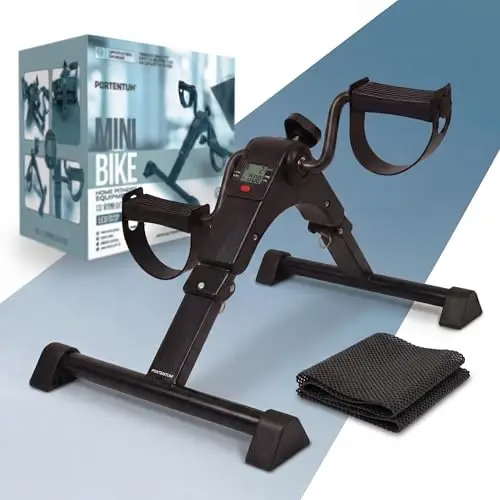 PORTENTUM Pedalier d'appartement Senior électrique motorisé – 12 Vitesses et télécommande – Mini Velo Bras et Jambes Compact avec Tapis antidérapant et écran LCD – Design Portable pour Sport Maison