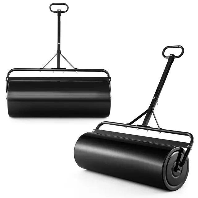 RELAX4LIFE Rouleau à Gazon en Fer avec Réservoire pour Jardin, Volume de Remplissage de Sable ou l’Eau : 113 L, φ40cm, Largeur 99 CM, Hauteur : 146 CM (113L-Noir)