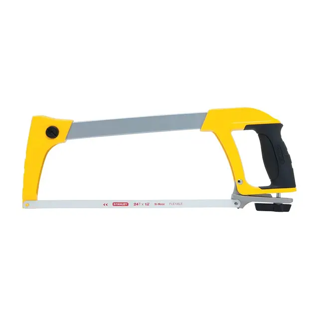STANLEY 1-20-110 Scie à métaux bimatiere 300 mm - travaux intensifs - Angles à 45 et 90° - 120mm de capacitéde coupe - tension de lame réglable - stockage max 8 lames - livré avec une lame