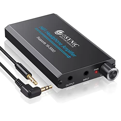 eSynic Ampli Casque Amplificateur Audio Professionnel Amplificateur Portable(Épaisseur 1,8 cm)Interface Stéréo 3,5 mm pour Lecteur MP3 Smartphone Ordinateur Portable avec câble d'alimentation USB-Noir