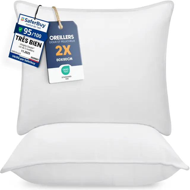 Utopia Bedding Pillow (Lot de 2), 80 x 80 cm, Oreiller de Sommeil, Coussin Respirant et Doux (Blanc)