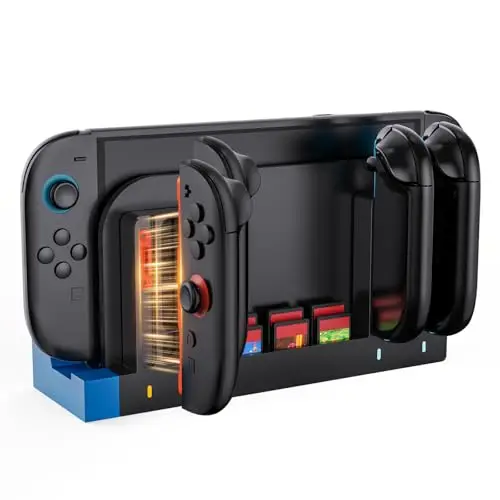 Station De Charge pour 2 JoyCon Switch, Station d'accueil pour 4 JoyCons avec Indicateur De Charge Et Rangement pour 6 Cartes De Jeu