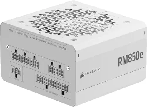CORSAIR RM850e (2025) Alimentation ATX Modulaire & Silencieuse – Blanc | Avec Câble 12V-2x6, Compatible ATX 3.1 et PCIe 5.1, Efficacité Cybenetics Gold, Condensateurs Évalués à 105°C