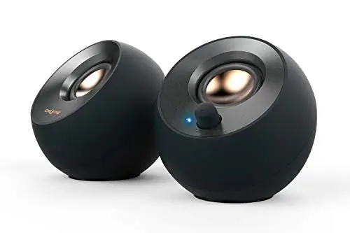Creative Pebble V2 – Enceintes de Bureau avec Alimentation USB-C 2.0, entrée auxiliaire de 3,5 mm, jusqu'à 8 W de Puissance RMS pour Ordinateurs, Adaptateur Type A Inclus et câble Long (Noir)