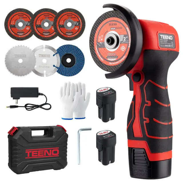 Meuleuse d'Angle TEENO 19 500 RPM - Disqueuse Sans Fil 76mm, Kit Complet avec 2 Batteries 2000mAh et 6 Disques - Pour Meulage, Polissage, Découpe Professionnelle