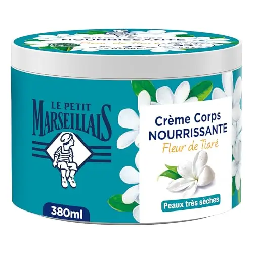 Le Petit Marseillais – Crème Corps Nourrissante Fleur de Tiaré (pot de 380 ml) – Crème hydratante pour peaux très sèches – Formule vegan 95% d'origine naturelle