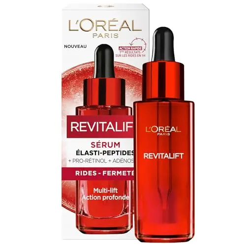 L'Oréal Paris - Sérum Visage Anti-Âge Action Rapide - Soin Anti-Rides, Extra-Fermeté & Tonifiant - Enrichi en Adénosine & Fibrelastyl - Tous Types de Peaux - Revitalift - 30 ml