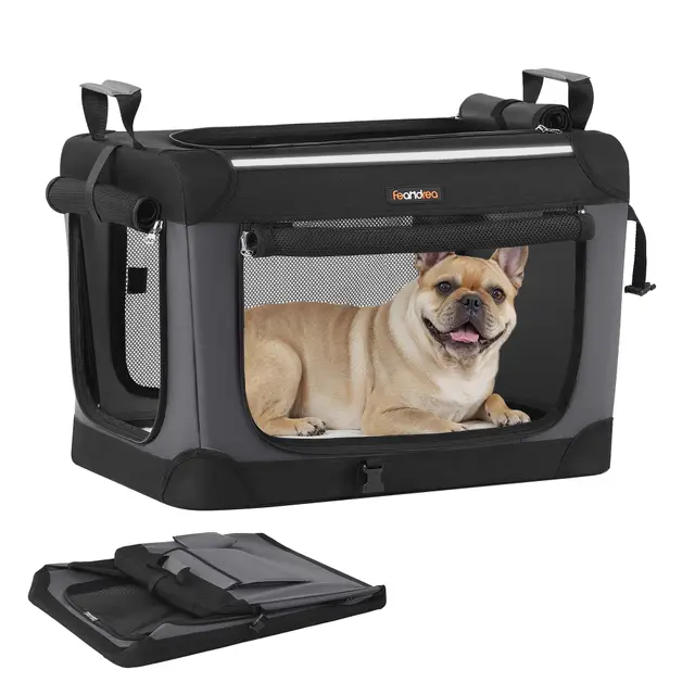 Feandrea Sac de Transport Chien, 60 cm Caisse Pliable Animaux de Compagnie, pour Petits Chiens, Tissu Oxford, Portes en Maille, Poignées, Poche de Rangement, Noir d'encre PDC016B01