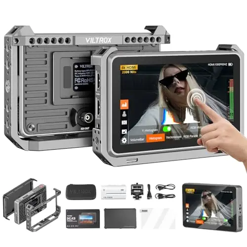 VILTROX DC-X3 Cage 6" SDI Camera Field Monitors 2000nits Super Bright Daylight Viewable External Monitor for 4k HDMI DSLR Touchscreen Monitor for Sony Canon Nikon with Sunshield 2200 MAh Battery