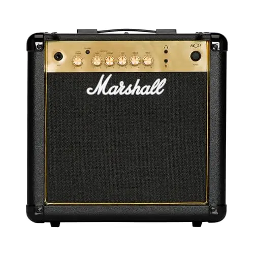 Marshall MG15G Amplificateur Combo Guitare, ampli d'entraînement adapté à la Guitare électrique - Noir et Dore