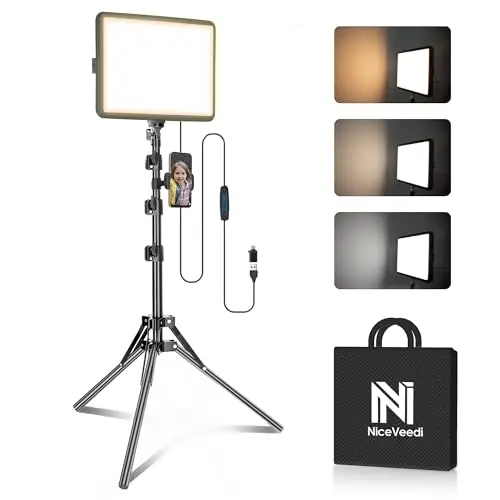 Panneau d'Éclairage Vidéo LED Kit25cm*20cm, Lumiere Photo 2800-6500 K à intensité Variable avec Support de téléphone, 185cm pour Enregistrement vidéo, Streaming de Jeux, Youtube,TikTok