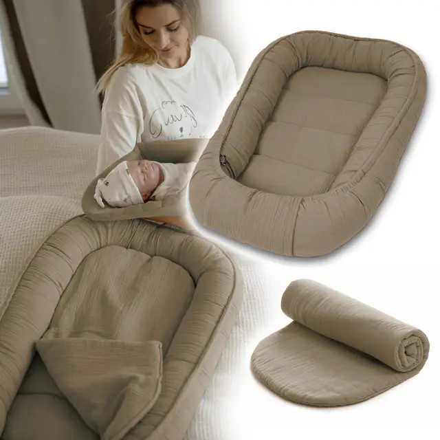 PaLulli® Réducteur de Lit Bébé 100x60 cm | Cocon Nouveau-né en Mousseline Douce avec Matelas | Nid de Bébé 100% Coton Certifié Oeko-TEX® pour Sommeil Sécurisé, Berceau, Lit et Voyage (Marron)