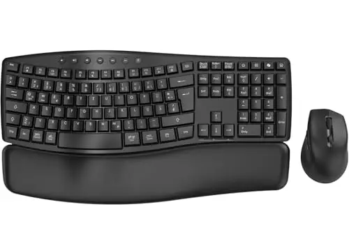 Ensemble clavier et souris sans fil, 30 dB, silencieux, clavier ergonomique avec touches ondulées et repose-poignet doux, interrupteur double système pour Windows/Mac, idéal pour les équipes