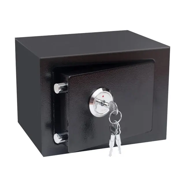 Petit coffre-fort 23 x 17 x 17 cm avec clé triple embout, coffre-fort de 6,6 l, haute sécurité, construction en acier, serrure à double panneton, pour objets de valeur pour la maison, le bureau