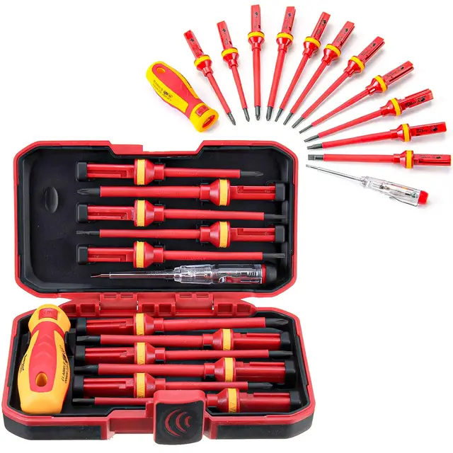13 pièces Kit Tournevis Isolé VDE, Coffret Tournevis Aimanté Electricien, Jeu de Tournevis Torx Interchangeables avec Testeur de Tension, Outils de Réparation Manuels Durables