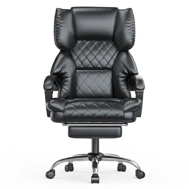 naspaluro Chaise De Bureau Ergonomique avec Repose-Pieds, Chaise De Bureau à Dossier Haut en Cuir PU De Haute Qualité, Dossier Inclinable, Siège Rembourré, Hauteur Réglable, Capacité 150 kg Noir