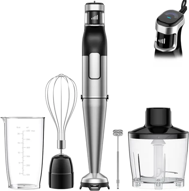 BESROY Mixeur Plongeant 5 en 1, 1100W, Vitesse Progressive, Lames Inox & Protection Anti-rayures, Hachoir Électrique, Fouet, Mousseur à Lait, Verre Doseur, pour Soupe, Smoothie, Purée