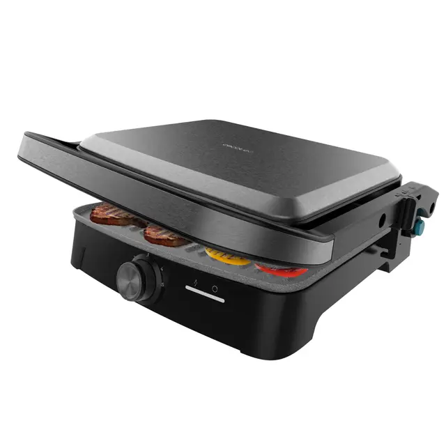 Cecotec Gril Électrique avec Grill Rock'nGrill 2000 Full Open. 2000W, Ouverture 180º, RockStone Antiadhérent, Plaque Flottante, Bac Récupérateur de Graisse, Rangement Vertical, 279x229 mm