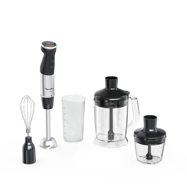 Moulinex Quickchef+ Pied Mixeur, 1000 W, Silencieux, 20 vitesses, Mode turbo, Accessoires hachoir compact, Hachoir mixeur XL, Fouet DD67L810, Noir