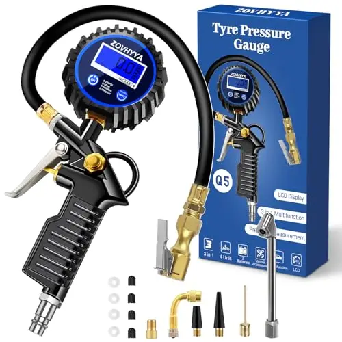 Numérique Manomètre Pression Pneu 220 PSI Professionnel Gonflage Pneu Voiture Avec Ecran LCD 4 Unités de Mesure et de Multiples Accessoires Adaptés à la Moto au Vélo et à la Voiture