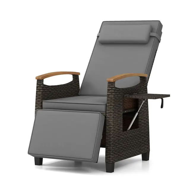 COSTWAY Chaise Longue Jardin Rotin PE Gris
