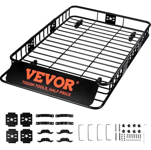 VEVOR Porte-Bagage pour Voiture 1630×990×152 mm Extensible 90,7 kg Panier de Toit en Acier Galerie de Toit Universelle Aérodynamique pour Transporter Vélos Matériels de Camping SUV Véhicules Voyage